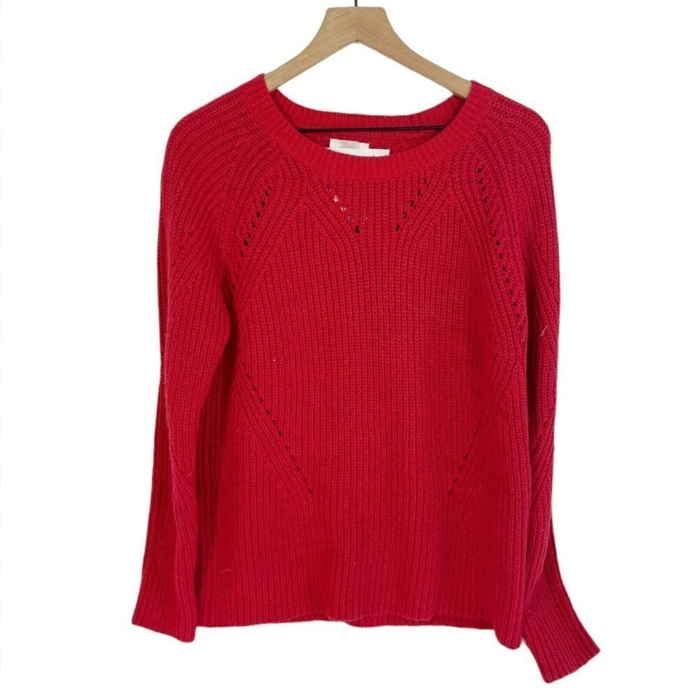 Lucky Brand Crew Neck Pointelle Ribbed Pullover Sweater Red Small NEW Womens